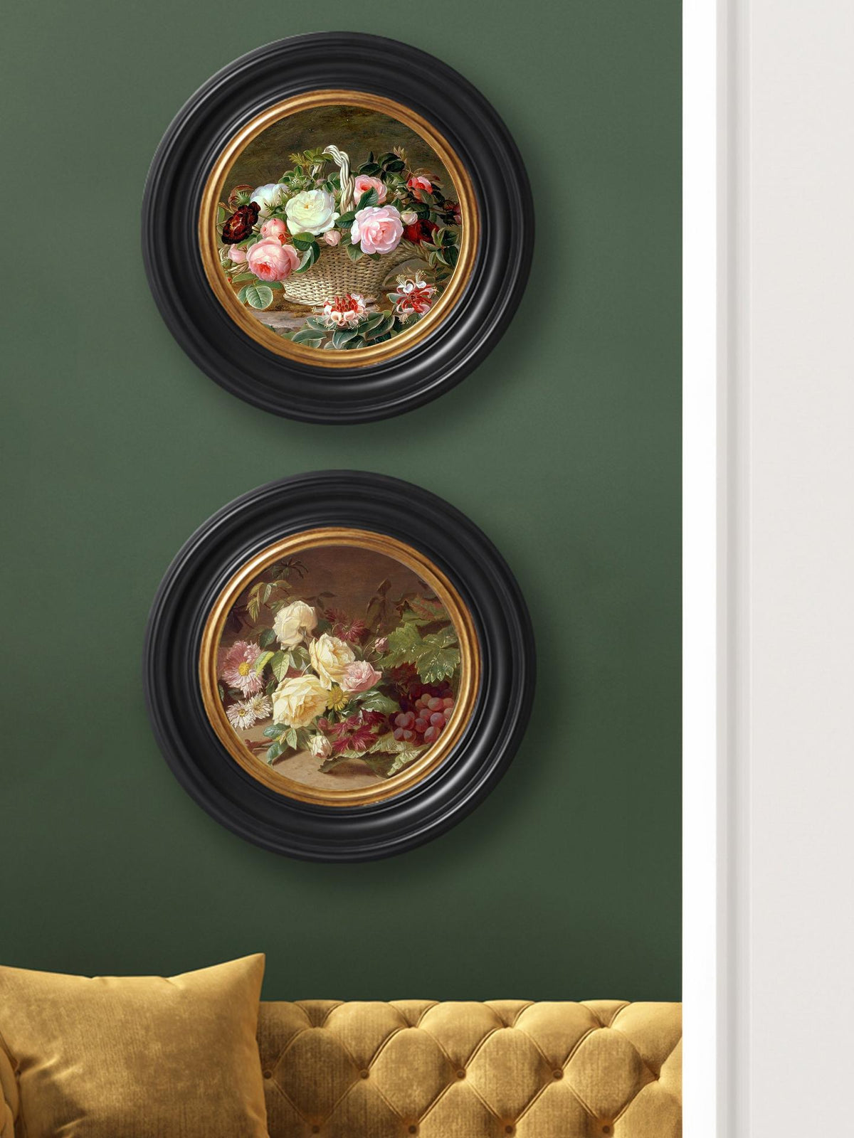 Brookpace Lascelles Rose & Red Grapes Porthole Canvas Print 43cm Black/Multi