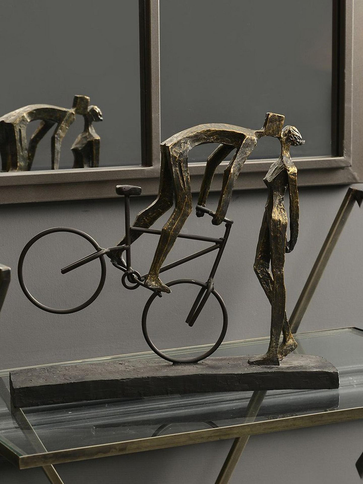 Libra Interiors Playful Kissing Couple on a Bike Sculpture - Metallic Bronze