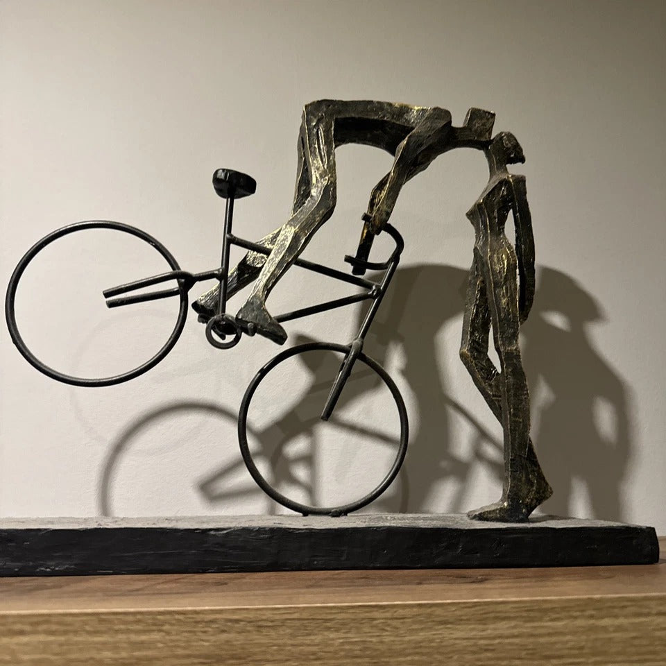 Libra Interiors Playful Kissing Couple on a Bike Sculpture - Metallic Bronze