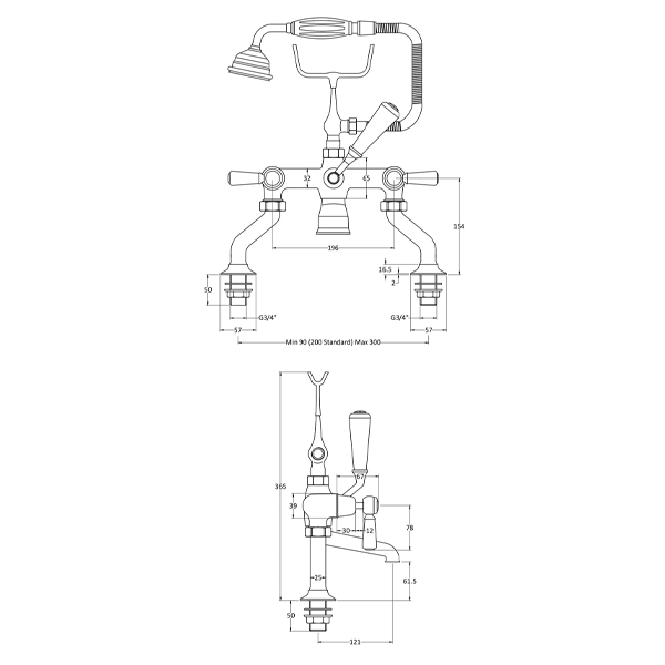 Domed White Deck Mounted Bath Shower Mixer