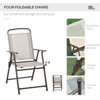 6 Piece Outdoor Dining Sets for 4 with Umbrella, 4 Folding Chairs & Round Glass Table, Beige