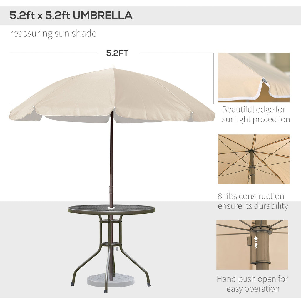 6 Piece Outdoor Dining Sets for 4 with Umbrella, 4 Folding Chairs & Round Glass Table, Beige