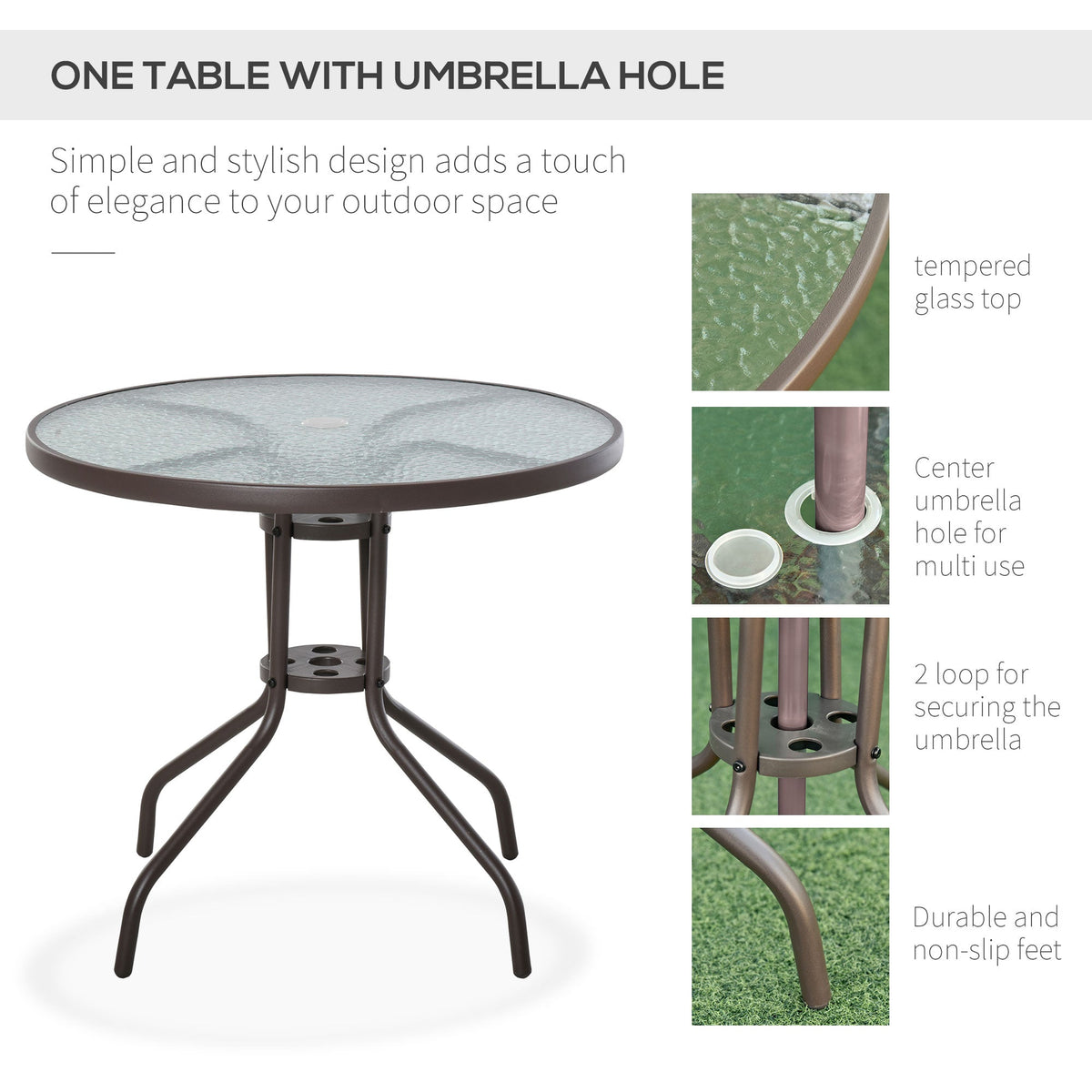 6 Piece Outdoor Dining Sets for 4 with Umbrella, 4 Folding Chairs & Round Glass Table, Beige