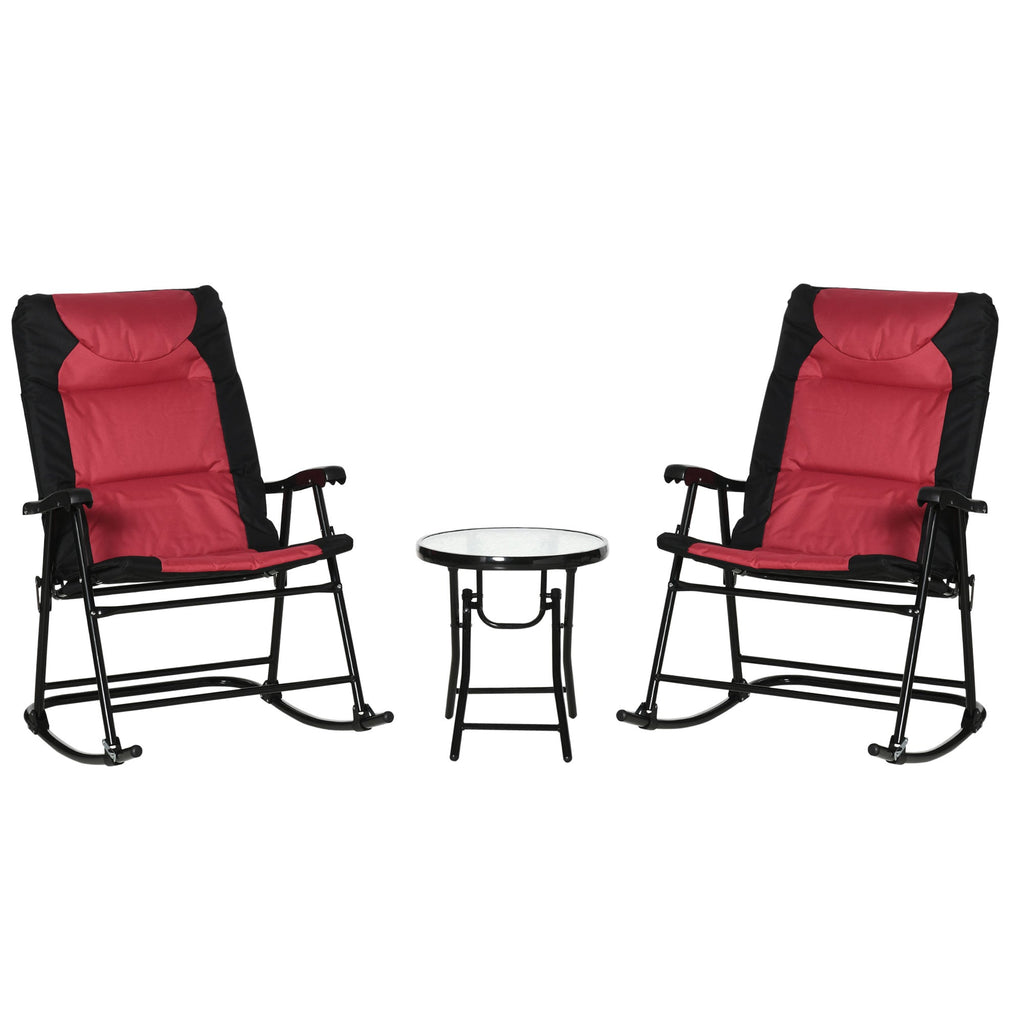 3pc Patio Foldable Rocking Chair Set, Outdoor Rocking Chairs and Table Bistro Set, Red