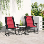 3pc Patio Foldable Rocking Chair Set, Outdoor Rocking Chairs and Table Bistro Set, Red