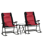 3pc Patio Foldable Rocking Chair Set, Outdoor Rocking Chairs and Table Bistro Set, Red