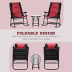 3pc Patio Foldable Rocking Chair Set, Outdoor Rocking Chairs and Table Bistro Set, Red