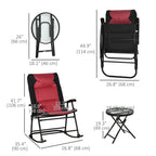 3pc Patio Foldable Rocking Chair Set, Outdoor Rocking Chairs and Table Bistro Set, Red