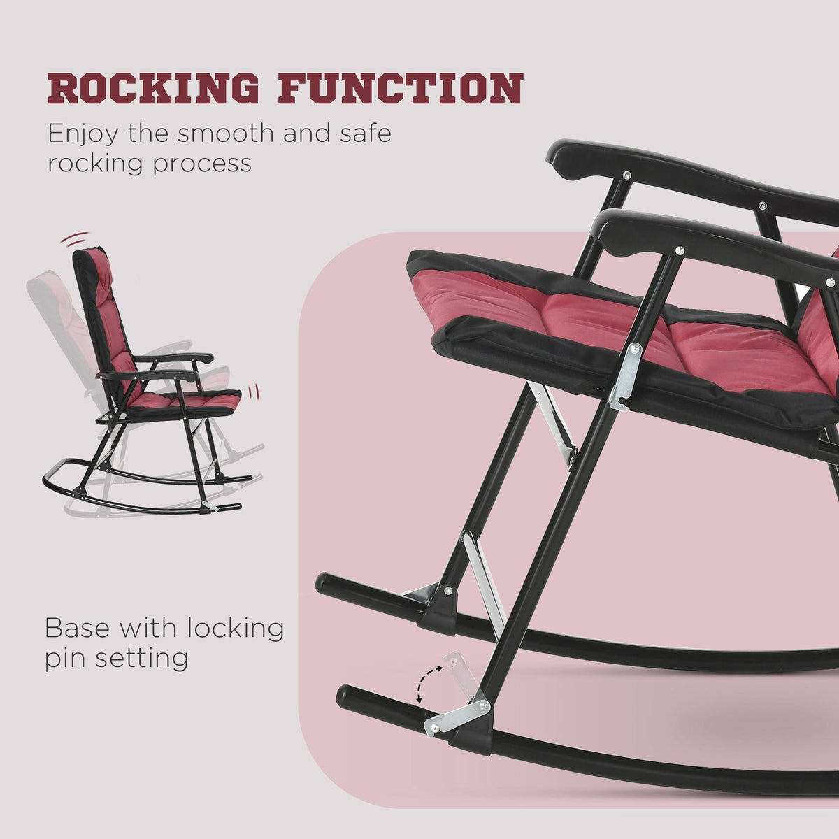 3pc Patio Foldable Rocking Chair Set, Outdoor Rocking Chairs and Table Bistro Set, Red