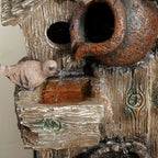 2-in-1 Resin Garden Water Fountain with Birdhouse, LED Lights & Tree Trunk Design, Multi-colour