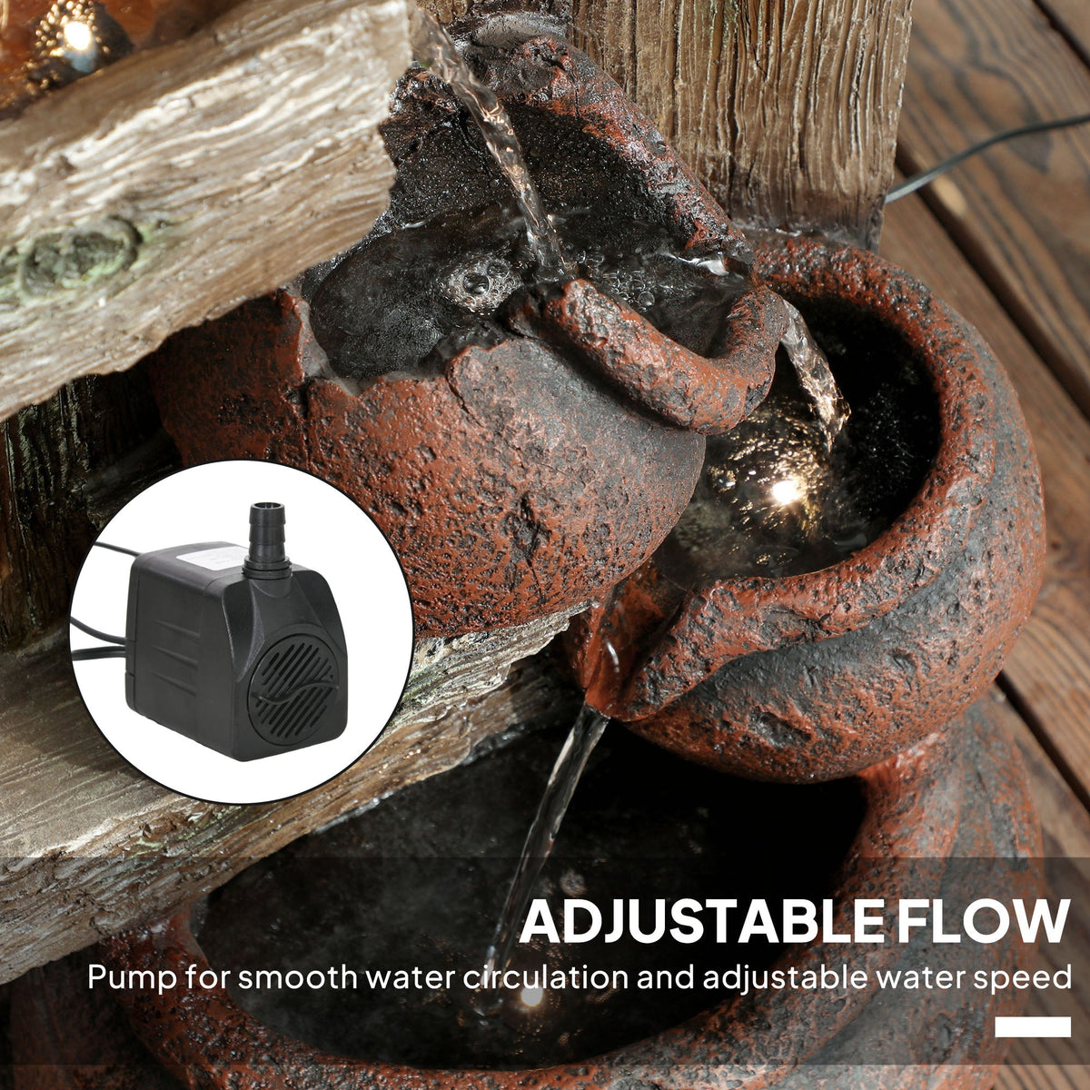 2-in-1 Resin Garden Water Fountain with Birdhouse, LED Lights & Tree Trunk Design, Multi-colour