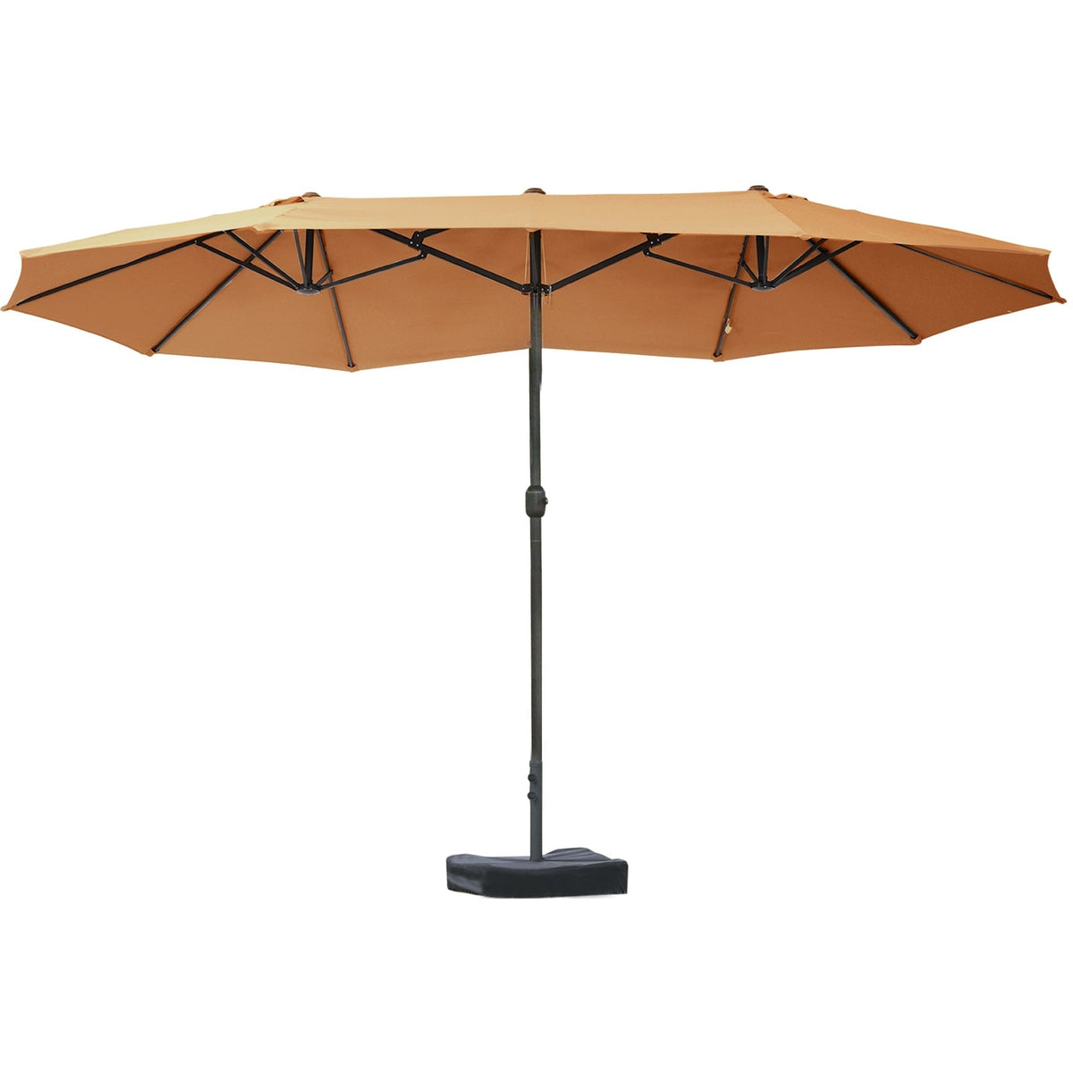 15' Steel Rectangular Double-Sided Patio Umbrella with UV Protection & Easy Crank, Coffee
