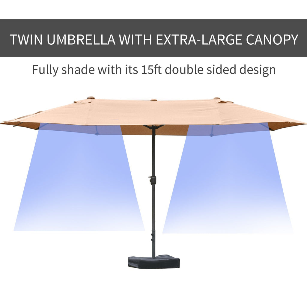 15' Steel Rectangular Double-Sided Patio Umbrella with UV Protection & Easy Crank, Coffee