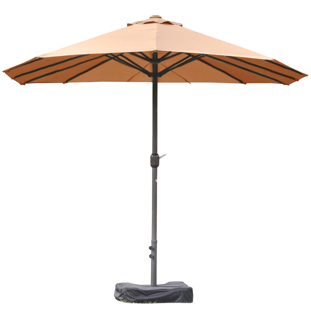 15' Steel Rectangular Double-Sided Patio Umbrella with UV Protection & Easy Crank, Coffee