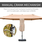 15' Steel Rectangular Double-Sided Patio Umbrella with UV Protection & Easy Crank, Coffee