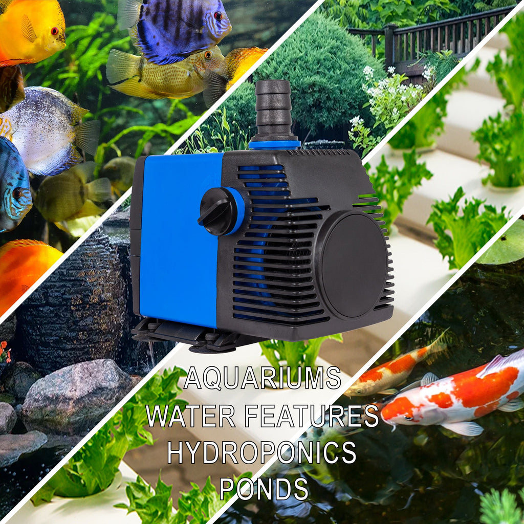 Pond Pump 800 GPH Adjustable Submersible Fountain Pond Aquarium Water Pump 15’ SJTW