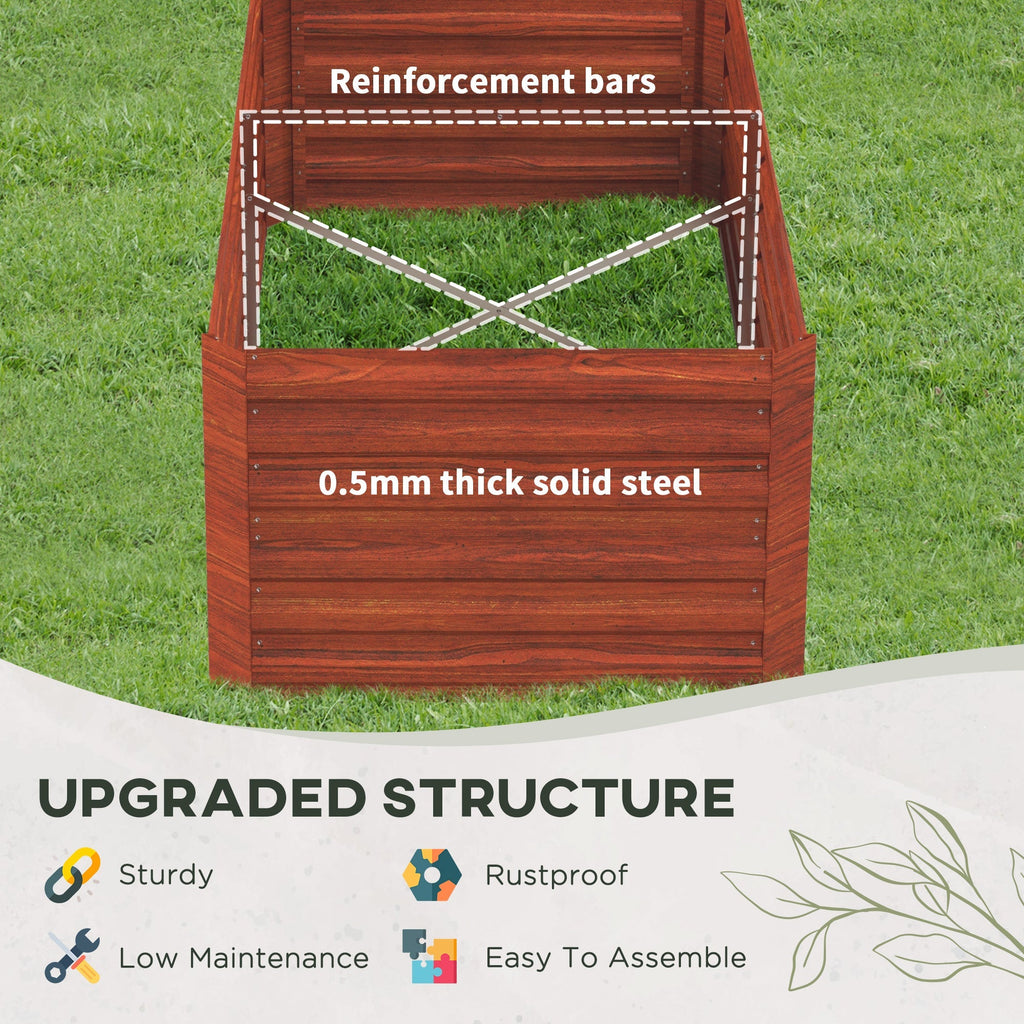 Galvanized Raised Garden Bed Kit with Reinforcing Bars for Vegetables and Flowers, 6' x 3' x 2', Dark Brown