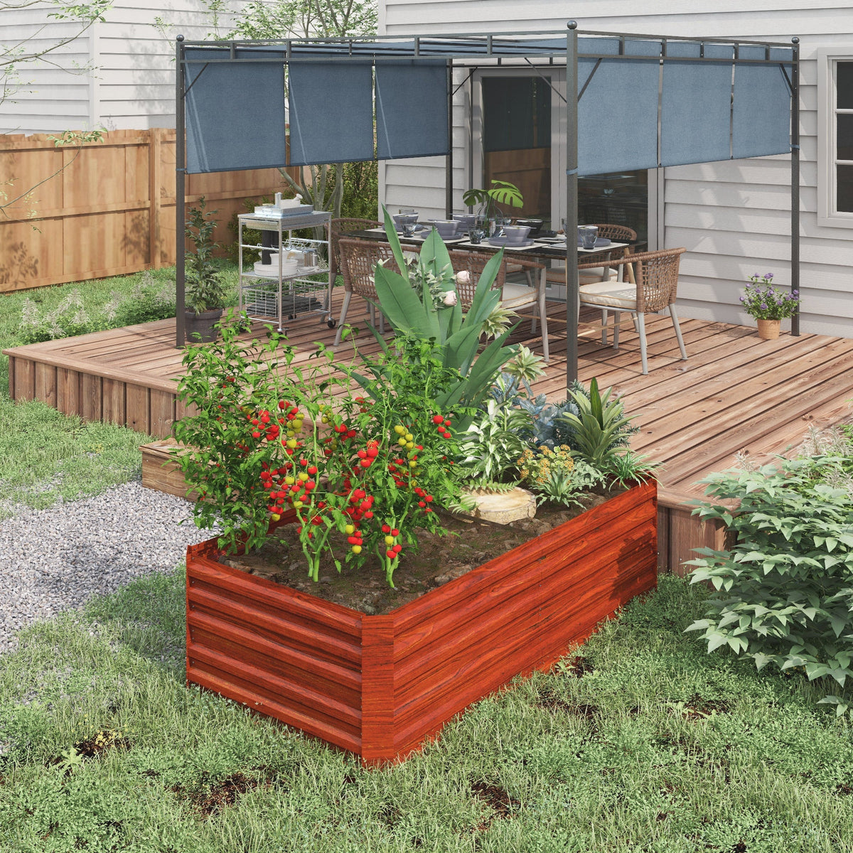Galvanized Raised Garden Bed Kit with Reinforcing Bars for Vegetables and Flowers, 6' x 3' x 2', Dark Brown