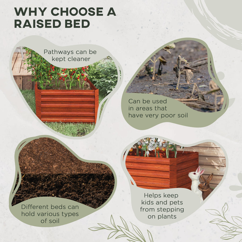 Galvanized Raised Garden Bed Kit with Reinforcing Bars for Vegetables and Flowers, 6' x 3' x 2', Dark Brown