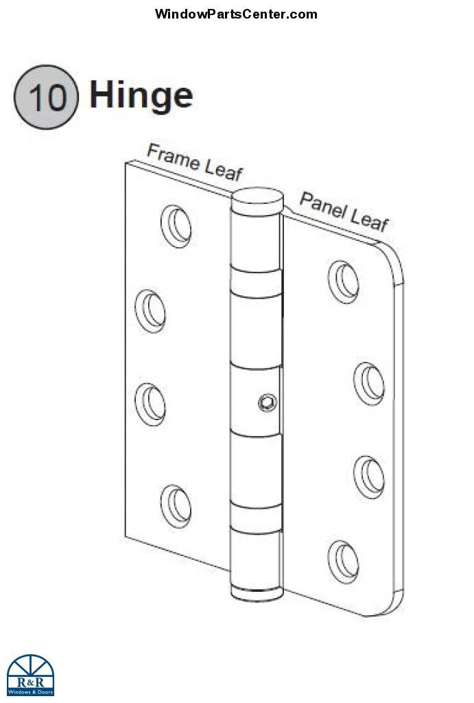 802 - 099835 Outswing door hinge  4 Inch hinge. 1 leaf square and 1 leaf with radius.