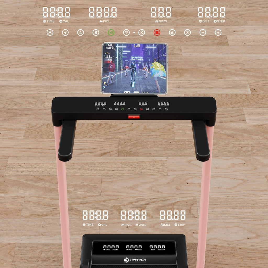 DeerRun Z10 Pro Muse Type 2 in 1 Foldable Treadmill with Remote Control, 12% Auto Incline, Pink