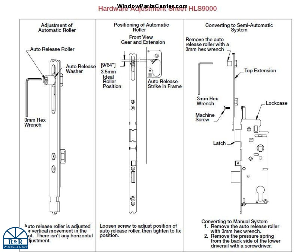 810 - Hoppe 3-Point Gear Box and Extension Flipper/Tongue  Style - (For Hurd Doors 2005 and Prior)