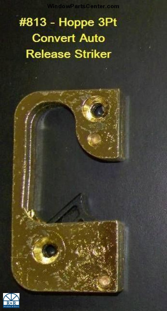 813 -  Hoppe Multipoint 3Pt Convert Auto Release Striker - Color Bright Brass on a black brackground