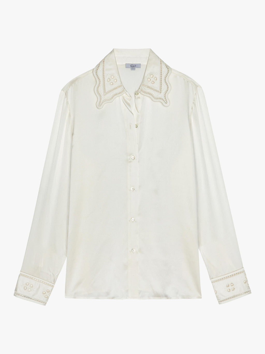 Rails Clarise Embroidered Pure Silk Women's Long-Sleev Shirt White - Size XS