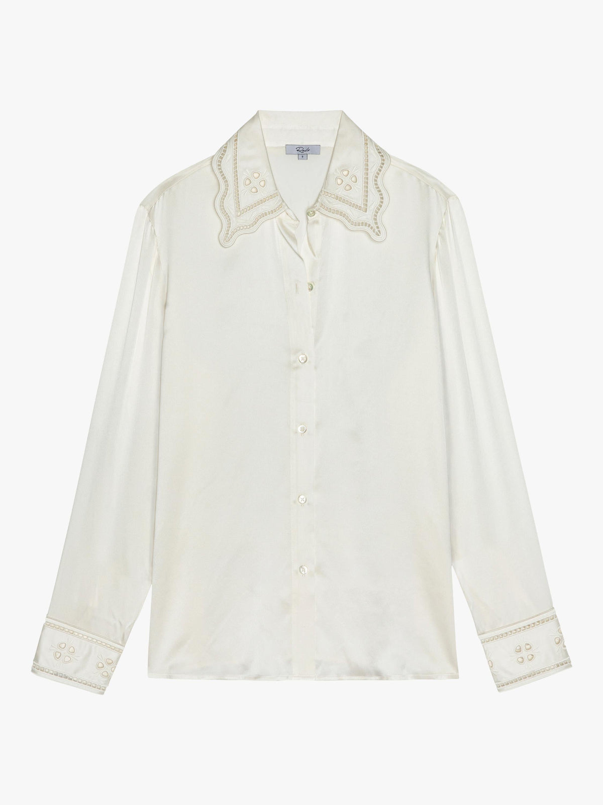 Rails Clarise Embroidered Pure Silk Women's Long-Sleev Shirt White - Size XS