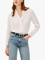 Rails Clarise Embroidered Pure Silk Women's Long-Sleev Shirt White - Size XS