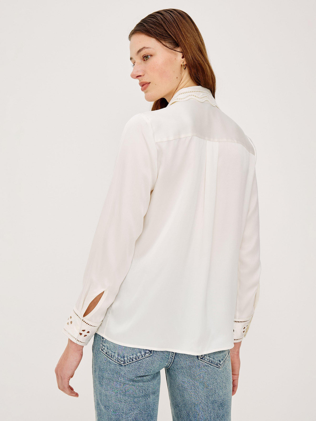 Rails Clarise Embroidered Pure Silk Women's Long-Sleev Shirt White - Size XS