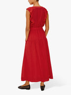 Rails Beaux Sleeveless Ruffle Neck Linen Blend Maxi Dress - Tomato - Large