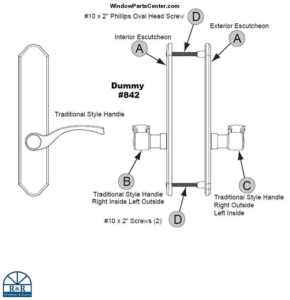 842 - Current Style Dummy Amesbury Truth Sentry® .63  and Sentry® .03 Dummy Handle Set For GU Multi Point Hardware