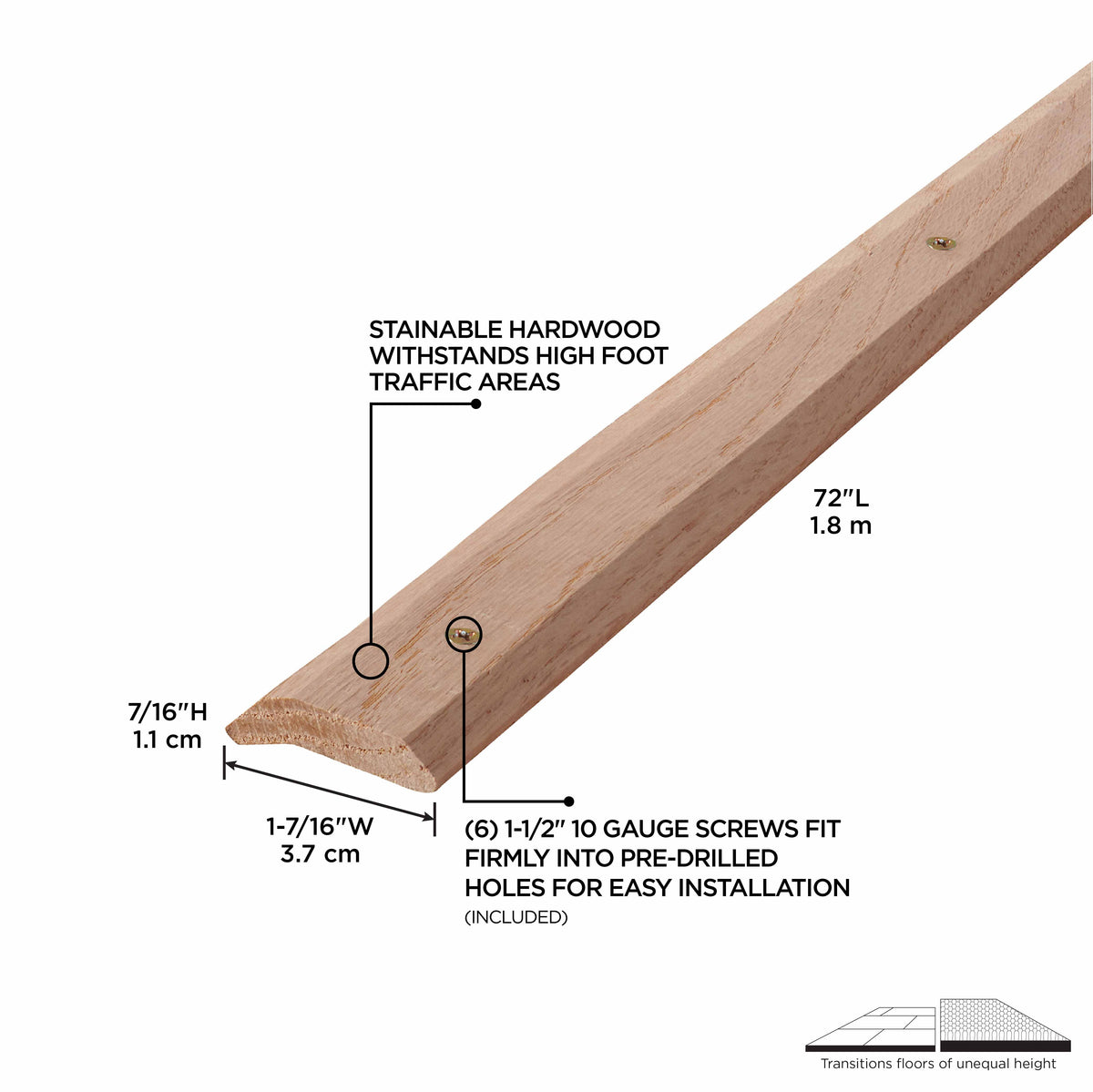 1-7/16 In. X 72 In. Unfinished Hardwood Carpet Trim w/ Screws