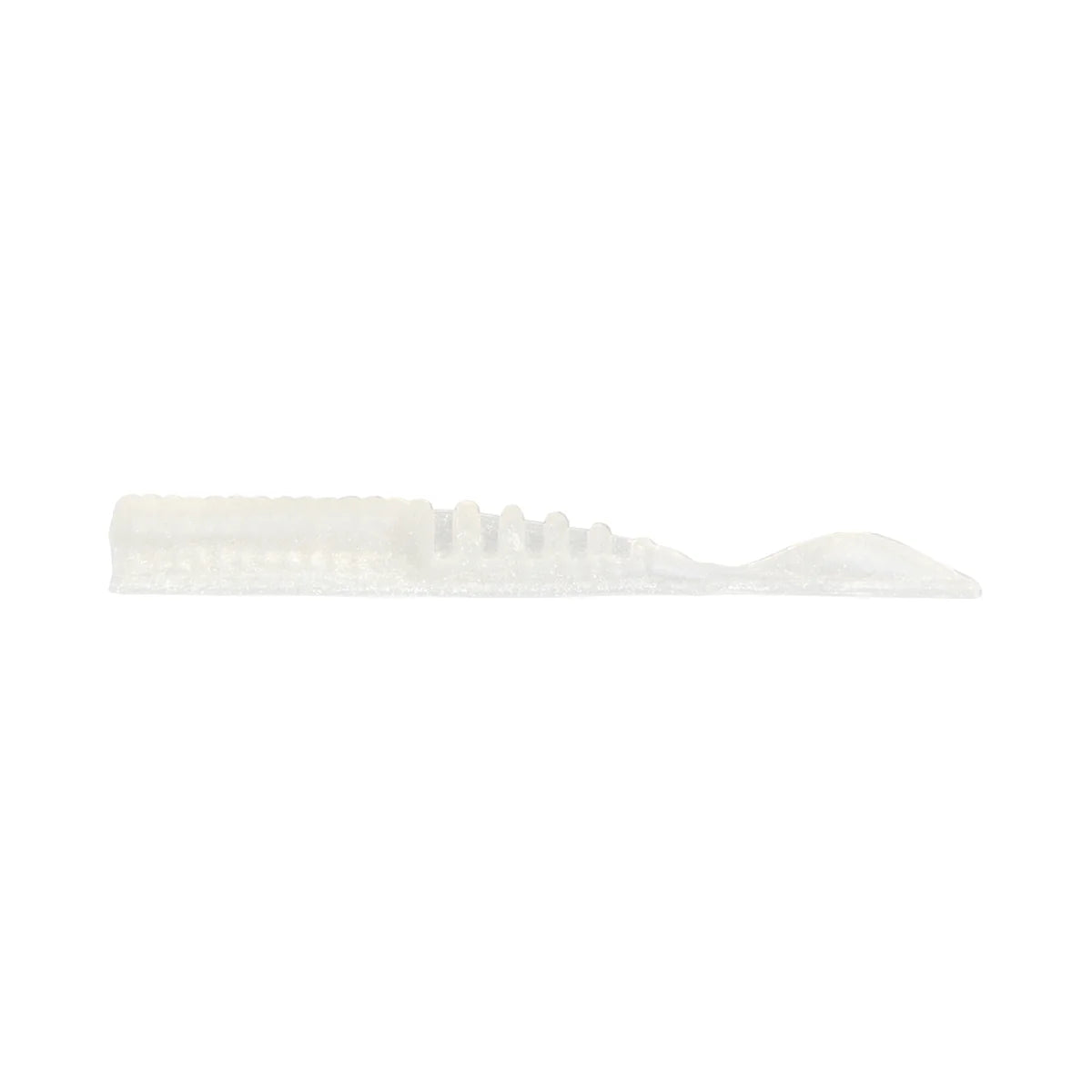 Northland Pan-Candy Crawler fishing lure in translucent white with ribbed body and paddle tail, designed for freshwater fishing tackle.
