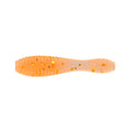 Soft plastic fishing lure in translucent orange with gold flakes, ribbed body and tapered tail, designed as Northland Pan-Candy Leech for fishing tackle use.