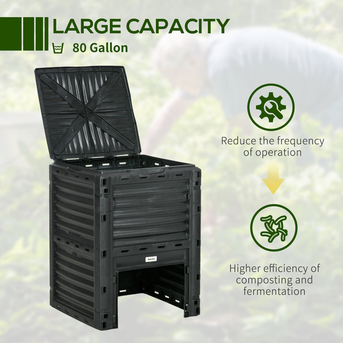 80 Gallon Outdoor Compost Bin for Fast Soil Creation, Green