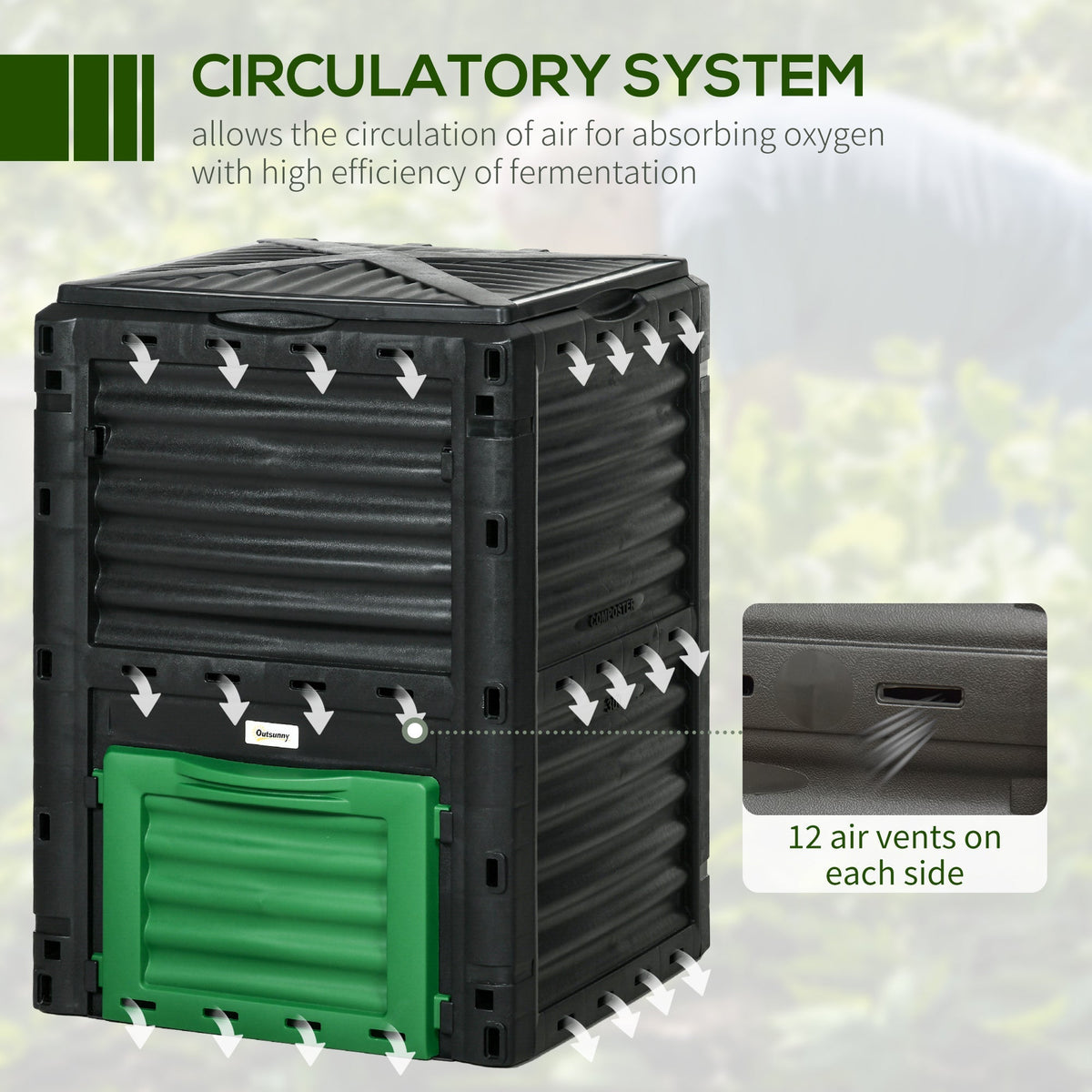 80 Gallon Outdoor Compost Bin for Fast Soil Creation, Green