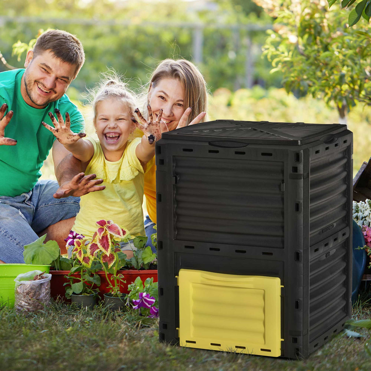 80 Gallon Outdoor Compost Bin for Fast Soil Creation, Yellow
