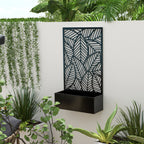 Outdoor Privacy Screen with Planter Box, Metal Privacy Panel, and Raised Garden Bed, Wall-Mounted or Freestanding for Garden, Patio, Pool, Hot Tub, Black