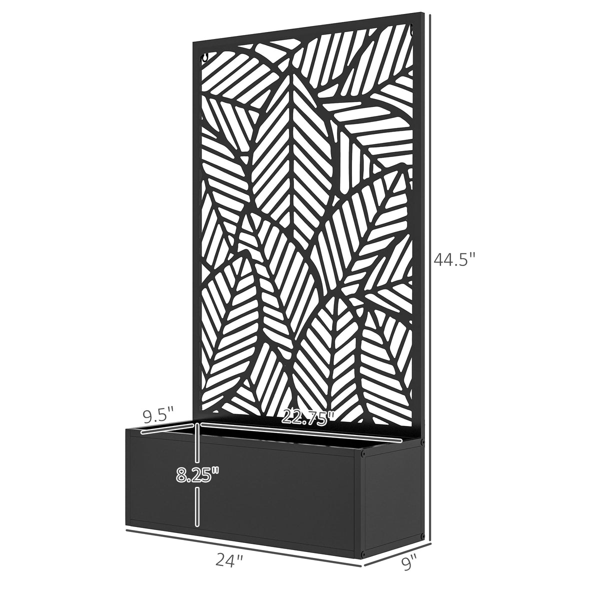Outdoor Privacy Screen with Planter Box, Metal Privacy Panel, and Raised Garden Bed, Wall-Mounted or Freestanding for Garden, Patio, Pool, Hot Tub, Black