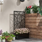 Outdoor Privacy Screen with Planter Box, Metal Privacy Panel, and Raised Garden Bed, Wall-Mounted or Freestanding for Garden, Patio, Pool, Hot Tub, Black