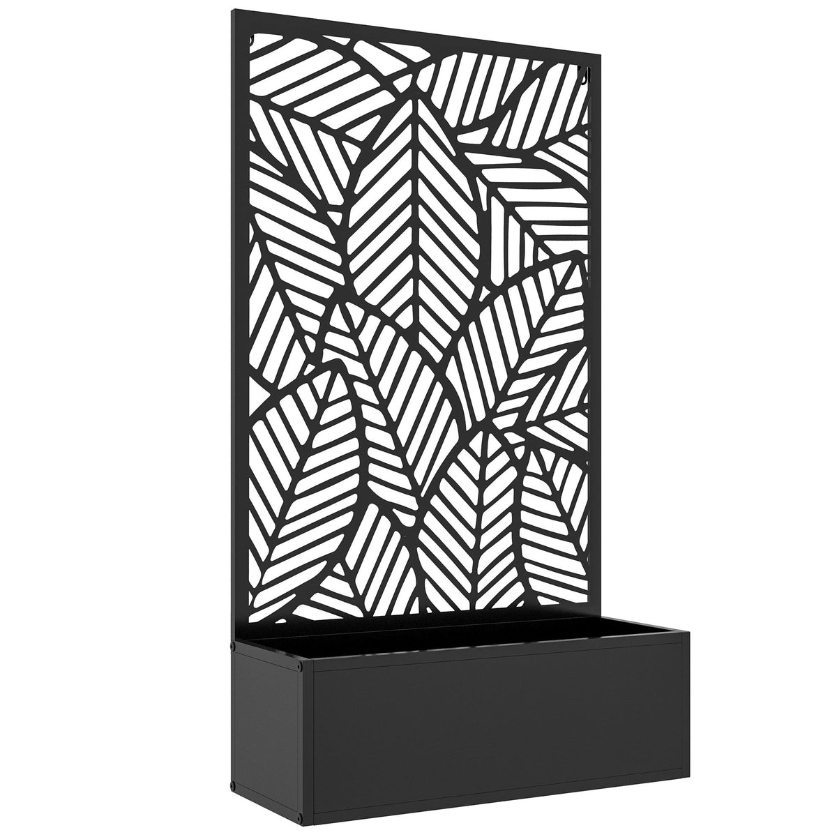 Outdoor Privacy Screen with Planter Box, Metal Privacy Panel, and Raised Garden Bed, Wall-Mounted or Freestanding for Garden, Patio, Pool, Hot Tub, Black