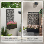 Outdoor Privacy Screen with Planter Box, Metal Privacy Panel, and Raised Garden Bed, Wall-Mounted or Freestanding for Garden, Patio, Pool, Hot Tub, Black