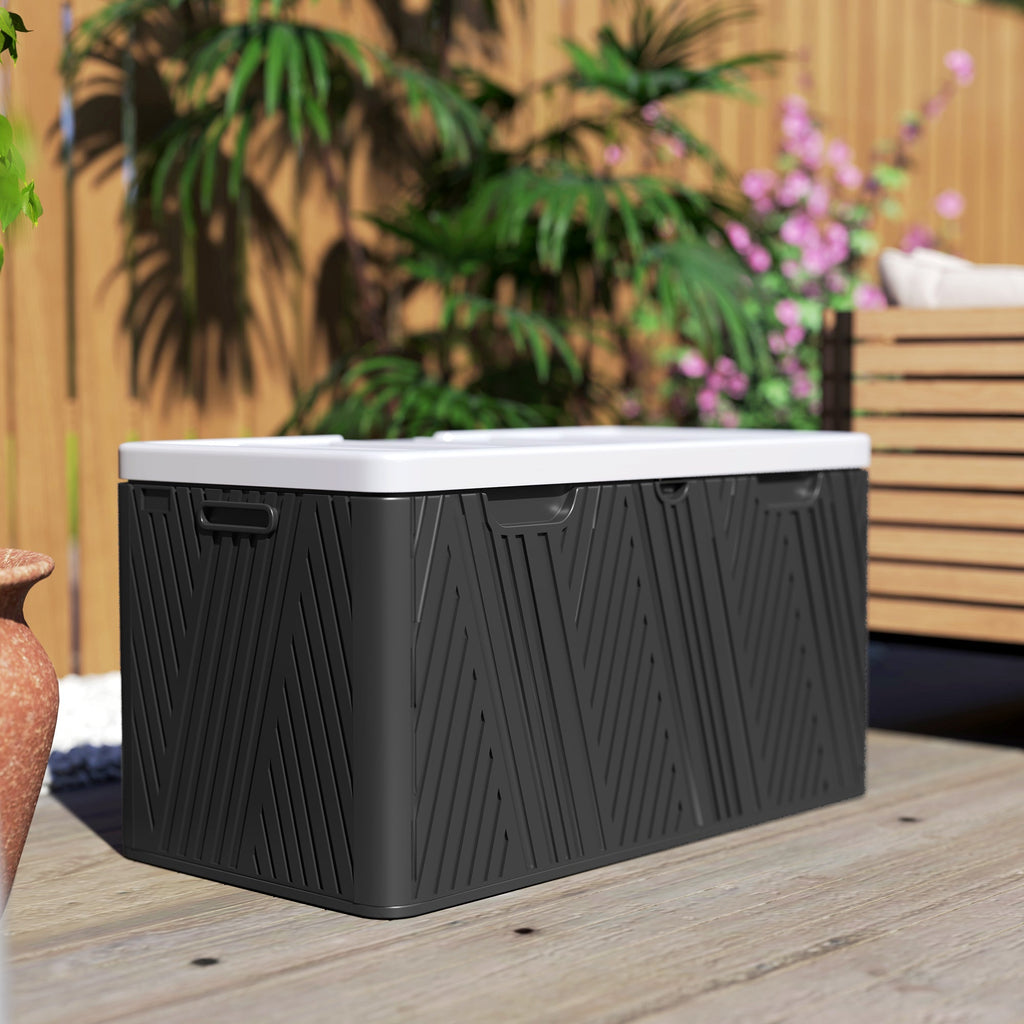 380L Waterproof Plastic Outdoor Storage Box, Lockable Garden Storage Box, Black