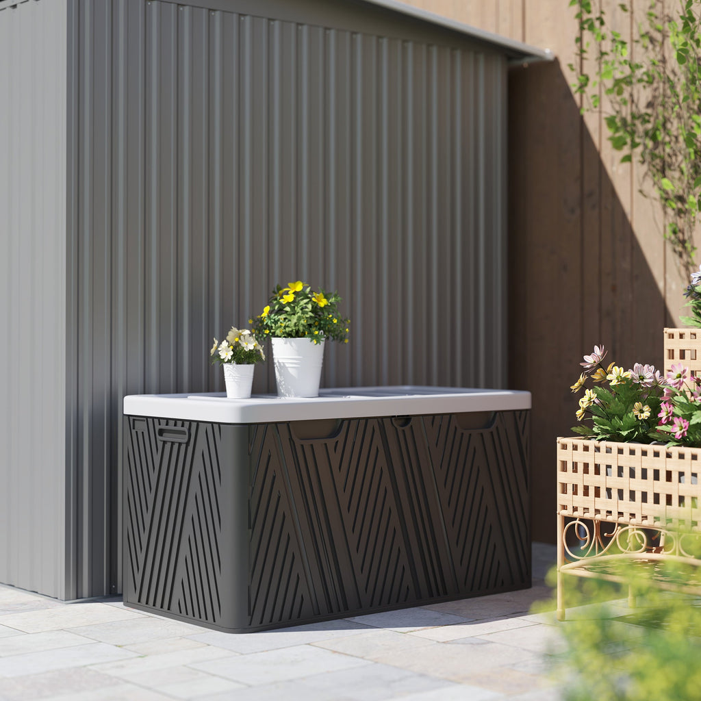 380L Waterproof Plastic Outdoor Storage Box, Lockable Garden Storage Box, Black
