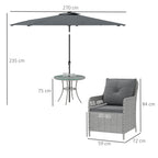 4 Seater Rattan Dining Set w/ Parasol, Seat & Back Cushions, Round Glass Tabletop, Light Grey