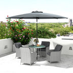 4 Seater Rattan Dining Set w/ Parasol, Seat & Back Cushions, Round Glass Tabletop, Light Grey