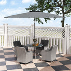 4 Seater Rattan Dining Set w/ Parasol, Seat & Back Cushions, Round Glass Tabletop, Light Grey