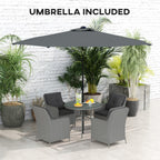 4 Seater Rattan Dining Set w/ Parasol, Seat & Back Cushions, Round Glass Tabletop, Light Grey